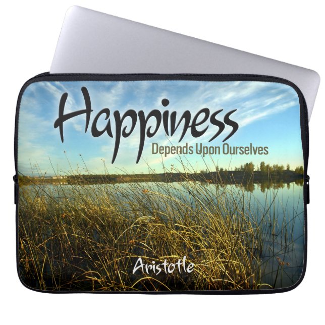 Aristotle Inspirational Quote "Happiness" Laptop Sleeve (Front)