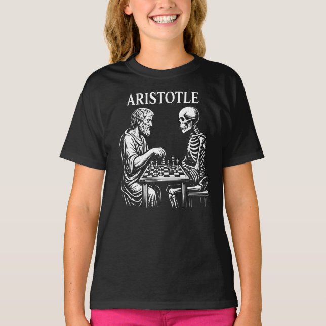 Aristotle vs Skeleton Chess T-Shirt (Front)