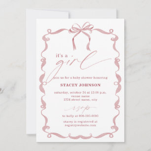 ARIYA Baby Shower Invite It's a Girl Pink Bow