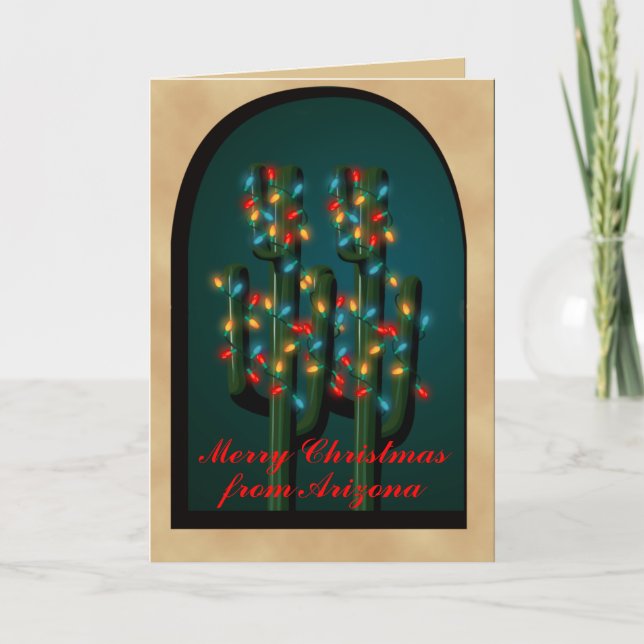 Arizona Adobe Christmas Cactus Tree Lights Card (Front)