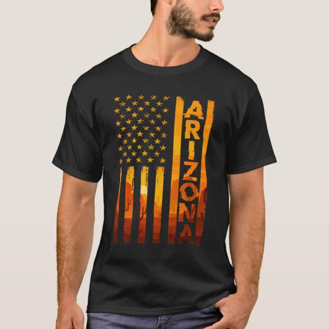 Arizona American Flag Pride Landscape Cactus T-Shirt (Front)