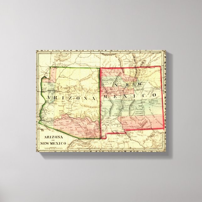 Arizona and New MexicoPanoramic Map Canvas Print (Front)