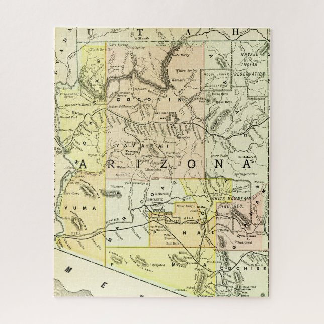 Arizona Antique Map Travel State & Cities Colourfu Jigsaw Puzzle (Vertical)