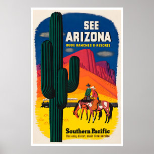 Arizona Art Cowboy Poster Western Southern Pacific