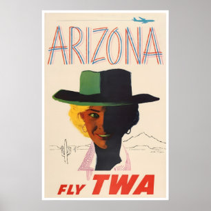 Arizona Art TWA Travel Poster Cowgirl Print