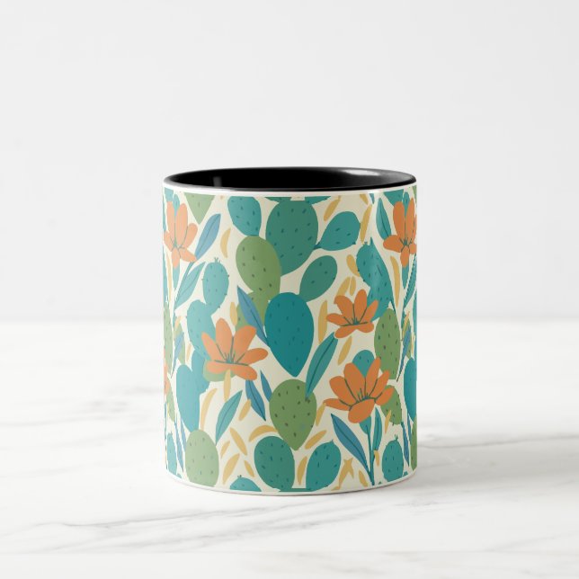 Arizona Botanical Tile Pattern Two-Tone Coffee Mug (Center)