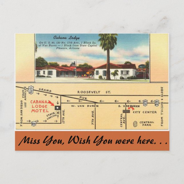 Arizona, Cabana Lodge Postcard (Front)