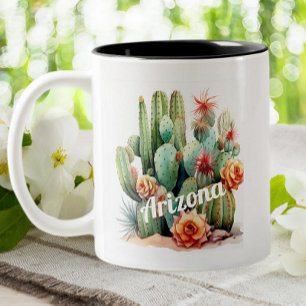 Arizona Cactus Watercolor Garden House Plants  Two-Tone Coffee Mug