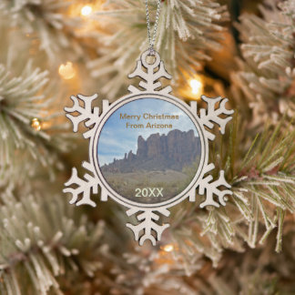 Arizona Christmas Desert Landscape Photo Keepsake  Snowflake Pewter Christmas Ornament