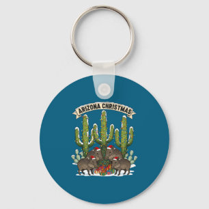 Arizona Christmas Javelina Family Desert Saguaros Key Ring
