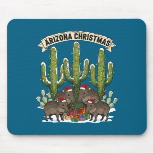 Arizona Christmas Javelina Family Desert Saguaros Mouse Pad