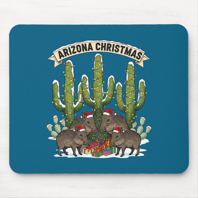 Arizona Christmas Javelina Family Desert Saguaros  Mouse Pad (Front)