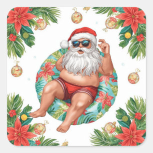 Arizona Christmas themed with Santa Pool party  Square Sticker