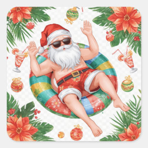 Arizona Christmas themed with Santa Pool party Square Sticker