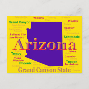 Arizona Colourful Map, Grand Canyon State Postcard