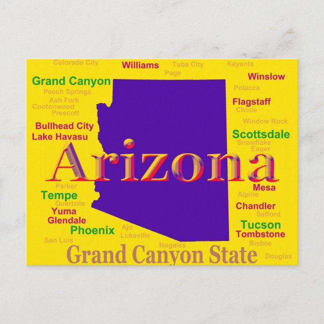 Arizona Colourful Map, Grand Canyon State Postcard (Front)