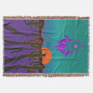 Arizona Desert at Night with Purple Dream Catcher Throw Blanket