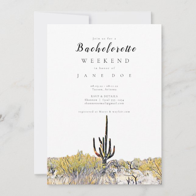 Arizona Desert Bachelorette Party Invitation (Front)