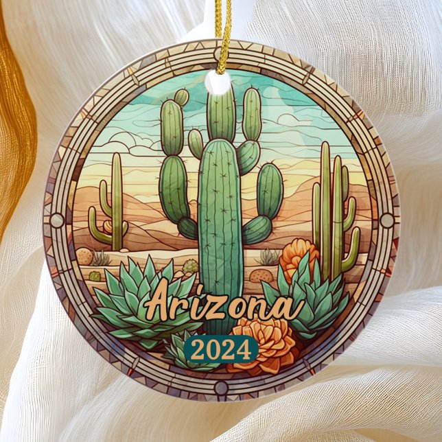 Arizona Desert Cactus Faux Stained Glass  Ceramic Tree Decoration (Creator Uploaded)
