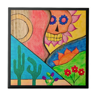 Arizona Desert Cactus Guitar Skull Tile