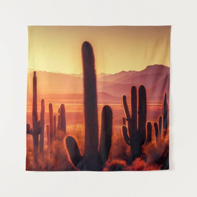 Arizona Desert cactus sunset Tapestry (Front)