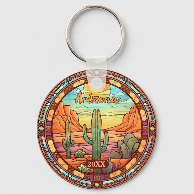 Arizona Desert Cactus Watercolor Key Ring (Front)