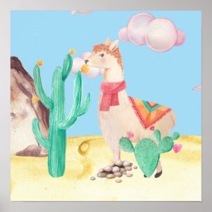 Arizona Desert LIama Cactus Flowers Nature Poster