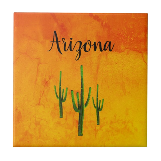 Arizona Desert Southwest Cactus Typography  Tile (Front)