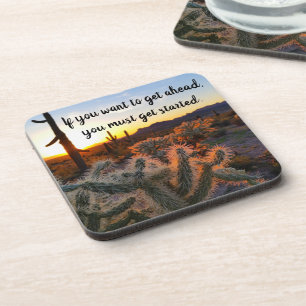 Arizona Desert Sunset Cactus Inspirational Saying Coaster