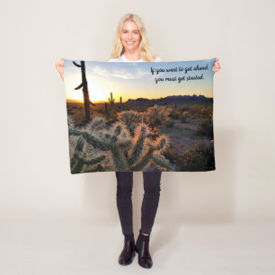Arizona Desert Sunset Cactus Inspirational Saying Fleece Blanket
