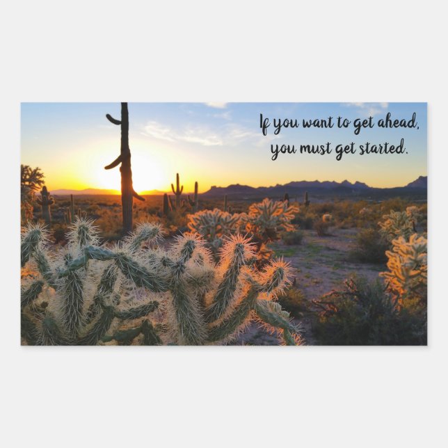 Arizona Desert Sunset Cactus Inspirational Saying Rectangular Sticker (Front)
