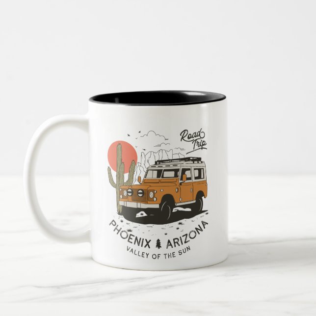 Arizona Desert Sunset Road Trip Cactus Phoenix Two-Tone Coffee Mug (Left)