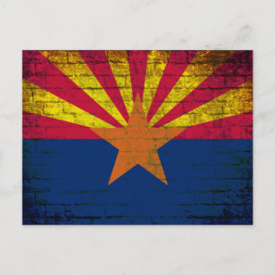 Arizona flag grunge brick wall postcard