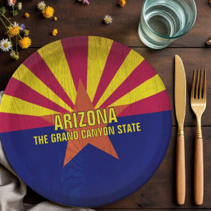 Arizona Flag Painted On Wood Template Paper Plate