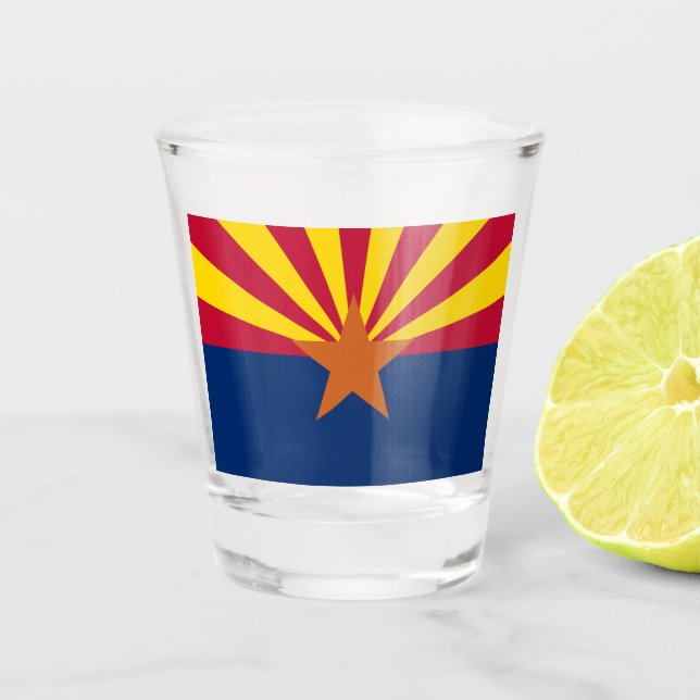 Arizona Flag: Setting Star Sun, The Copper State Shot Glass (Front)
