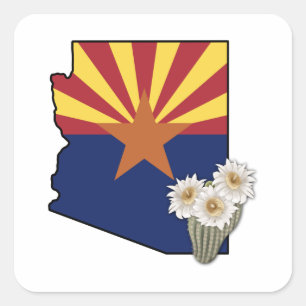 Arizona Flag State Flower Saguaro Cactus Blossom Square Sticker