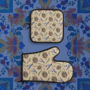 Arizona Gambel's Quail and Egg Repeat Pattern Oven Mitt & Pot Holder Set