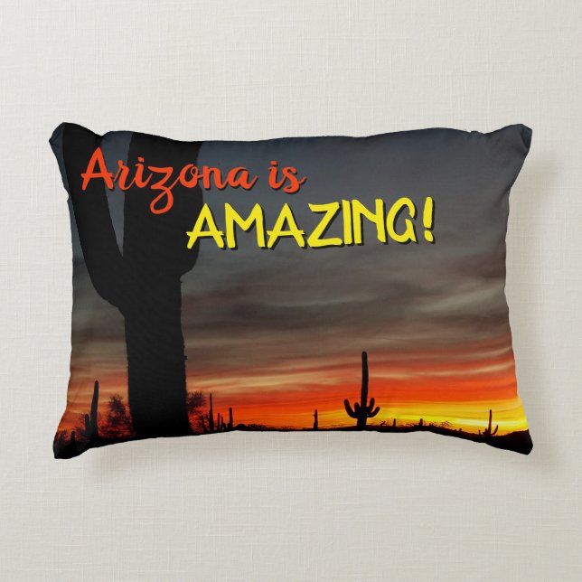 "Arizona is Amazing!" Sunset Sonoran Desert Cactus Decorative Cushion (Front)