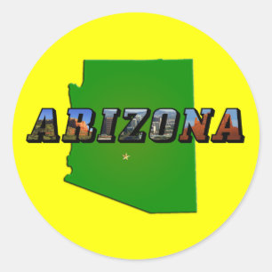Arizona Map and Picture Text Classic Round Sticker