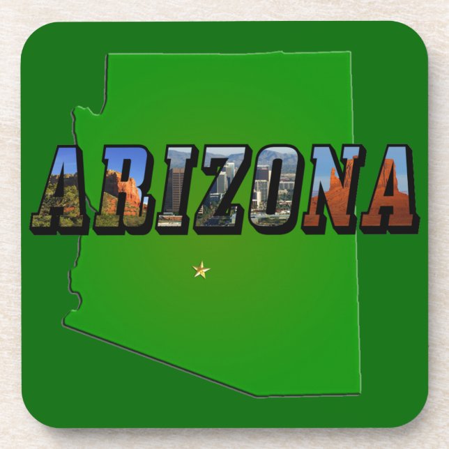 Arizona Map and Picture Text Coaster (Front)