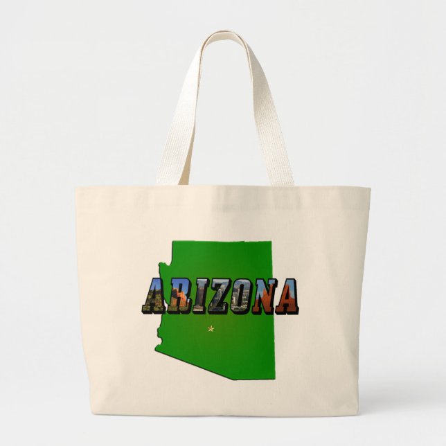 Arizona Map and Picture Text Large Tote Bag (Front)