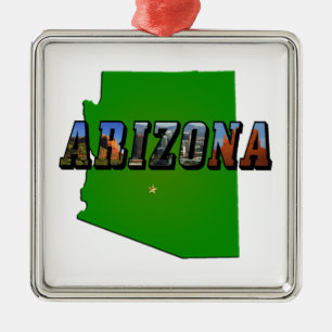 Arizona Map and Picture Text Metal Tree Decoration