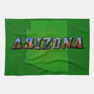 Arizona Map and Picture Text Tea Towel