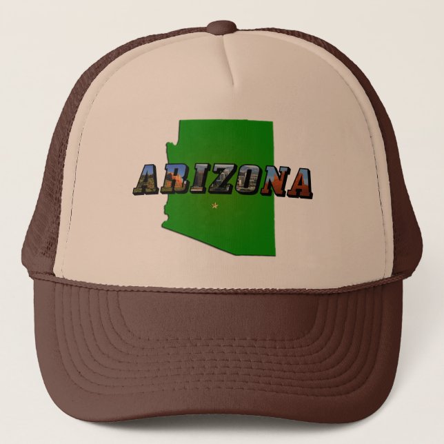 Arizona Map and Picture Text Trucker Hat (Front)