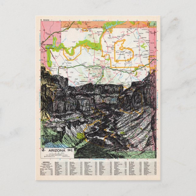 Arizona Map Art Postcard (Front)