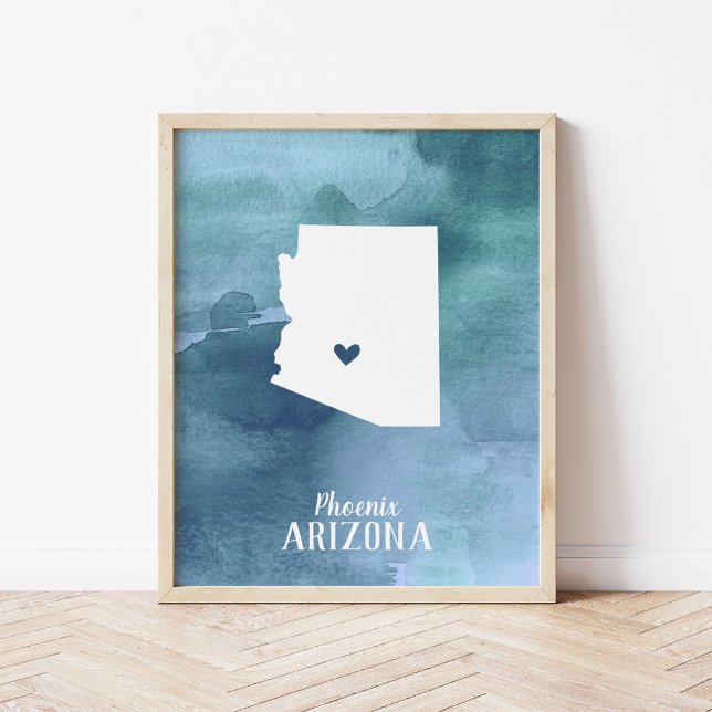 Arizona Map Blue Watercolor Personalised Art Print (Creator Uploaded)