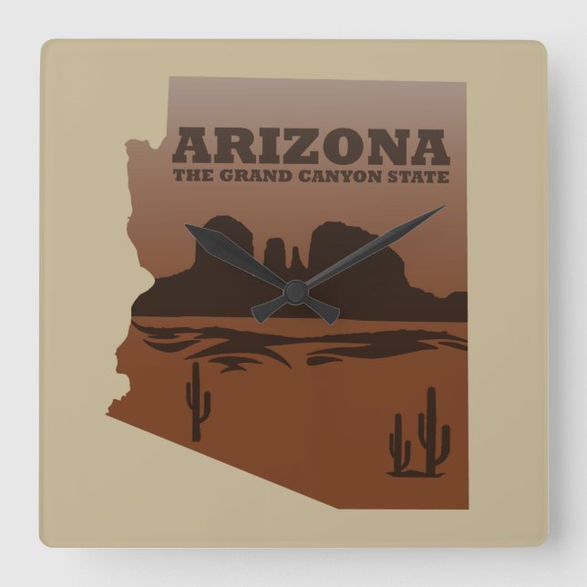 Arizona map Grand Canyon landscape Square Wall Clock (Front)