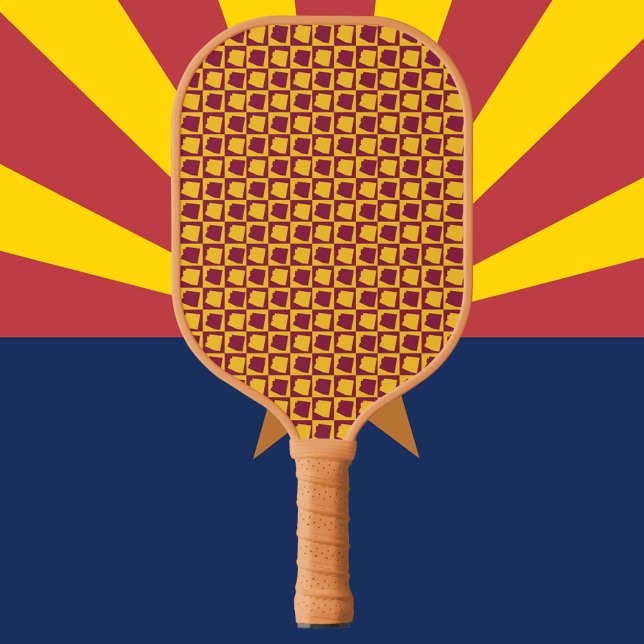 Arizona Maroon and Gold Checkerboard Pattern  Pickleball Paddle (A pickleball paddle with a maroon and gold pattern of the US state of Arizona)