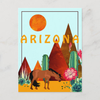 Arizona ~ Mountains, Cacti and Horse Desert Postcard