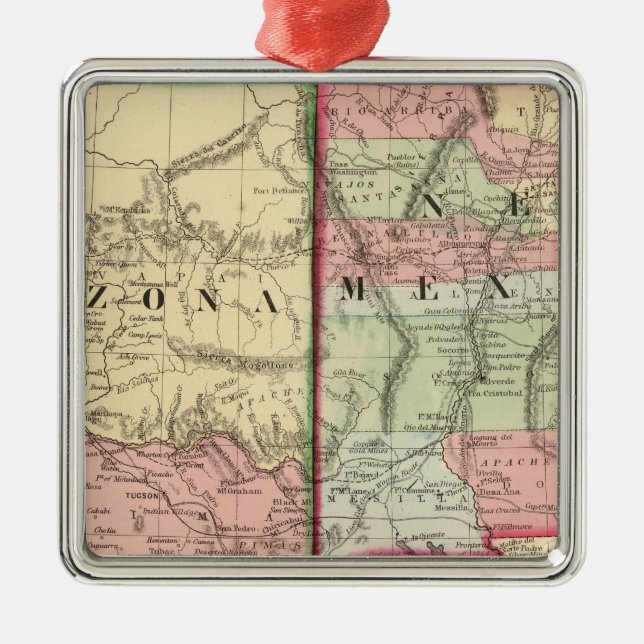 Arizona, New Mexico Map by Mitchell Metal Tree Decoration (Front)